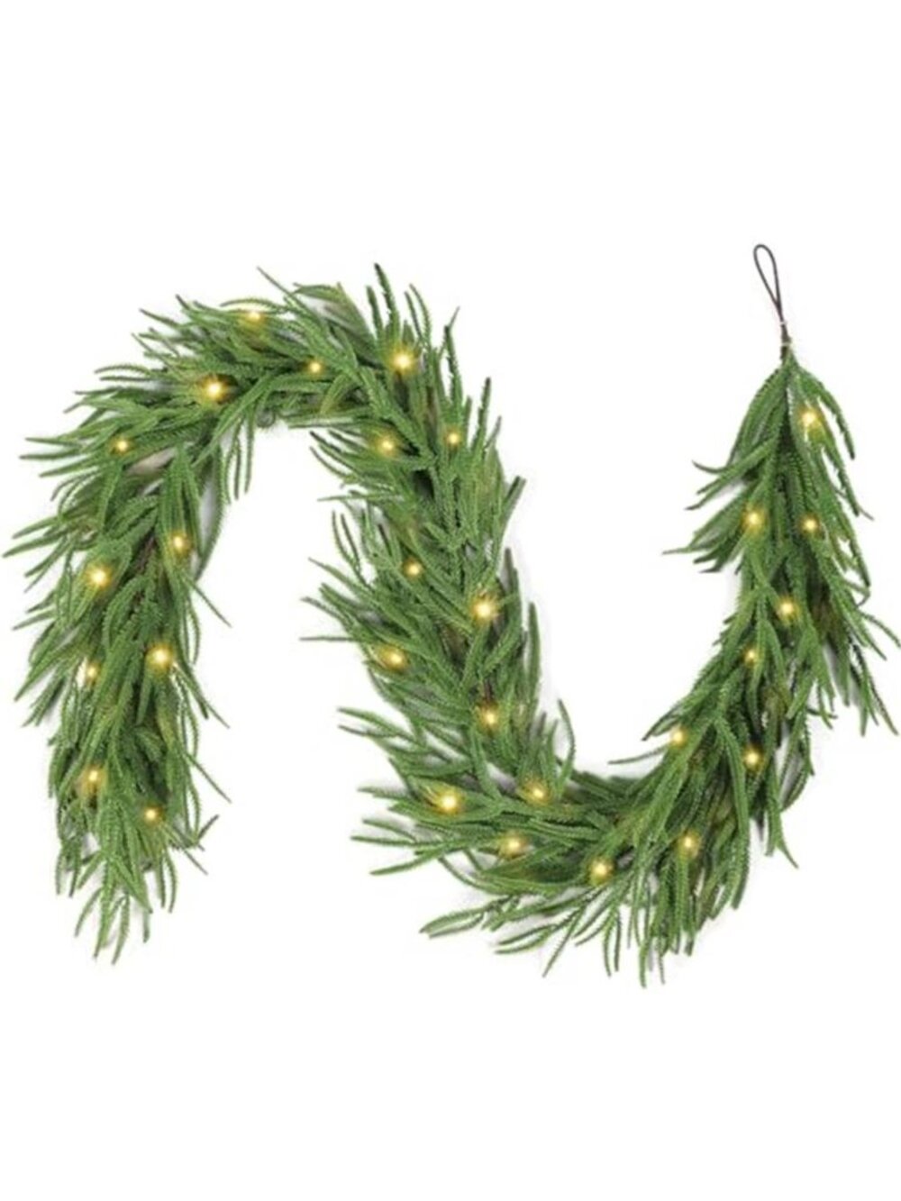 9FT Norfolk Pine Garland LED Lights Artificial Greenery Indoor Outdoor Holiday